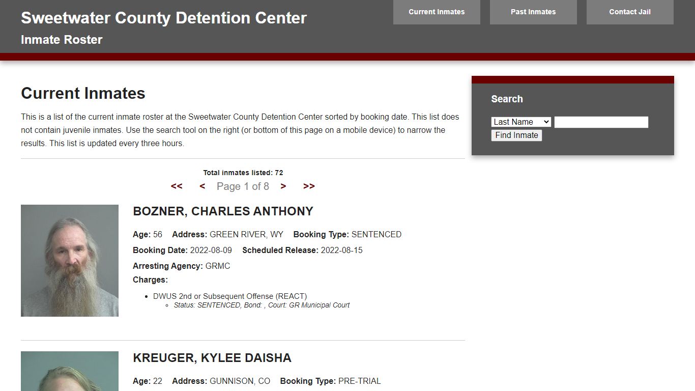 Jail Roster - sweetwater911.org